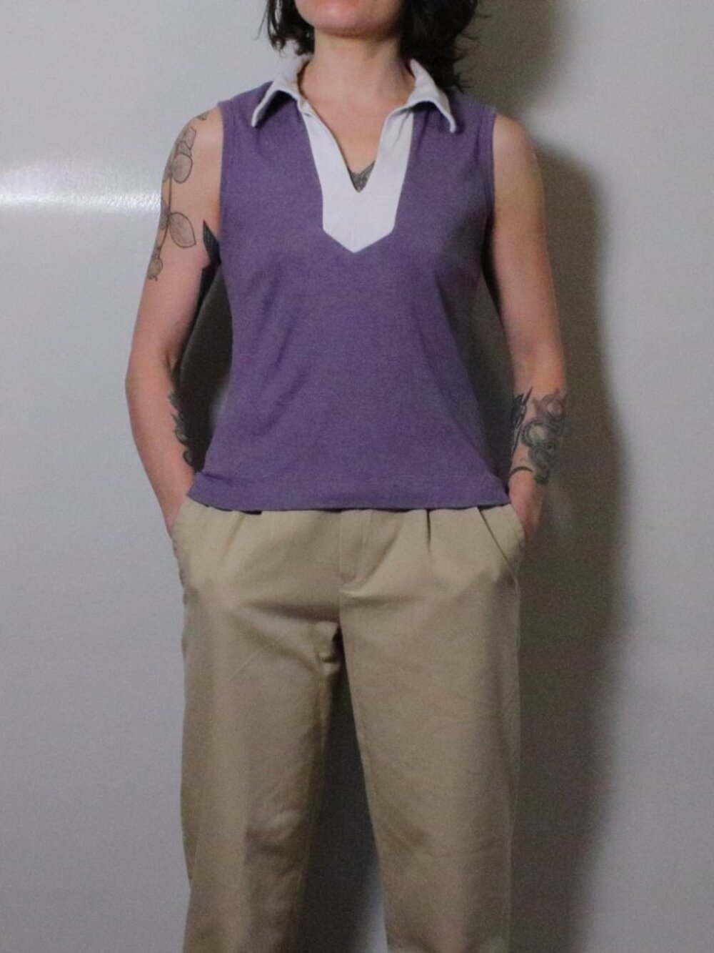 Vintage Weavers Girl Purple Collar V-Neck Tank Top
